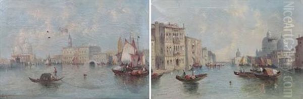 Grand Canal Venice; Across The Lagoon (pair) Oil Painting by William Meadows