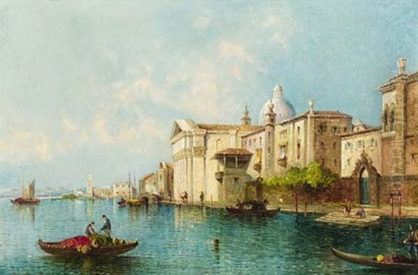 Off The Rialto, Venice And Lord Byron'spalazzo, Venice (a Pair) Oil Painting by William Meadows