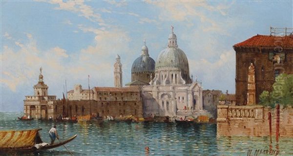 Venetian Canal With Santa Maria Della Salute Oil Painting by William Meadows