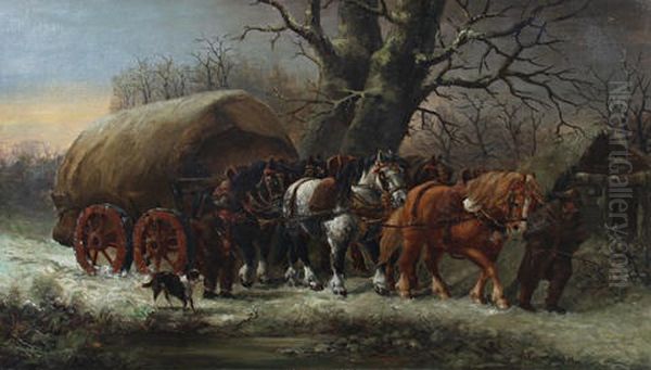 Waggon And Horses On A Wintry Day Oil Painting by William Meadows