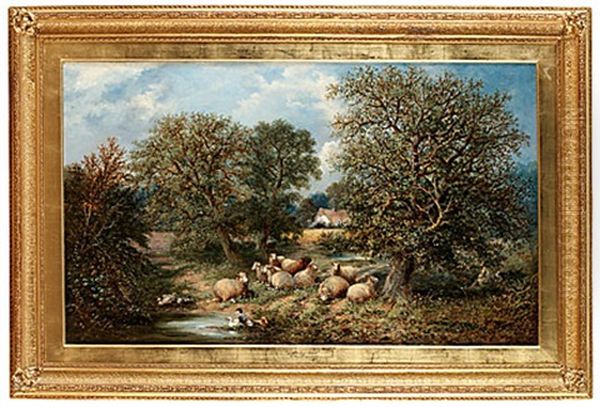 Pastoralt Landskap Med Herde Och Boskap Oil Painting by William Meadows