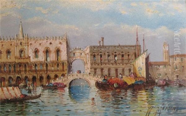 The Bridge Of Sighs, Venice (+ The Grand Canal, Venice; Pair) Oil Painting by William Meadows