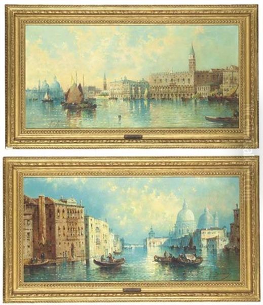 On The Grand Canal, Venice, Before The Fall Of The Tower (+ Santa Maria Della Salute, Venice; 2 Works) Oil Painting by William Meadows