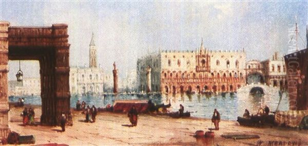 Venedig - Der Canal Grande Mit Blick Auf Bibliothek, Piazetta Di San Marco Und Dogenpalast Oil Painting by William Meadows