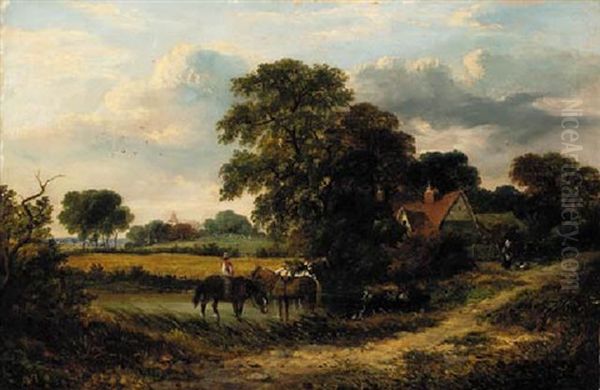 The Farm Pond Oil Painting by William Meadows