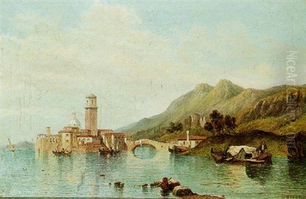 Italian Lake Scene (lake D'orta?) Oil Painting by William Meadows