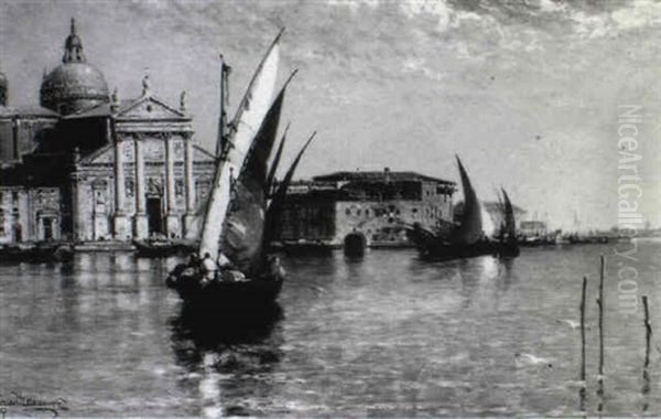 Fishing Boats On The Lagoon With San Giorgio Maggiore       Beyond Oil Painting by William Meadows