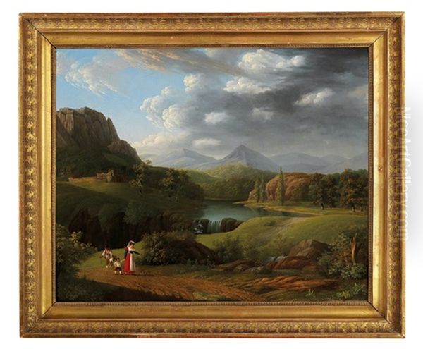 Campagna Landscape With Travellers Oil Painting by Jacob Wilhelm Mechau