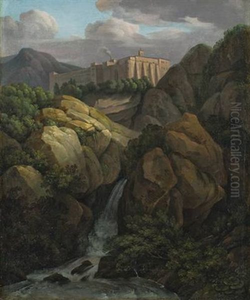 Das Kloster Santa Scholastica Bei Subiaco Oil Painting by Jacob Wilhelm Mechau