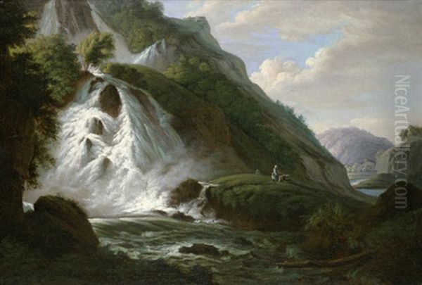 Der Unterste Reichenbachfall Bei Rosenlaui-meiringen Im Kanton Bern Oil Painting by Jacob Wilhelm Mechau