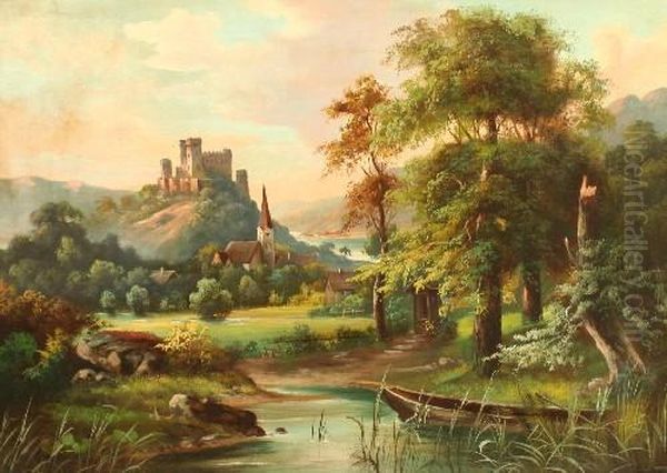 Flusslandschaft Oil Painting by C. Berthold