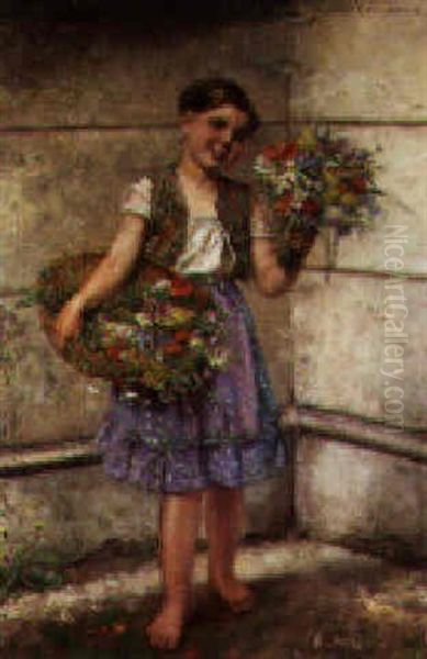 The Young Flower Seller Oil Painting by Hedwig Mechle-Grossmann