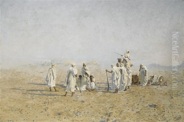 Bedouins In The Desert Oil Painting by Adolf von Meckel