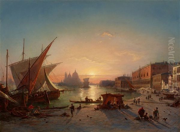 View Of Venice With Santa Maria Della Salute Oil Painting by Louis Mecklenburg