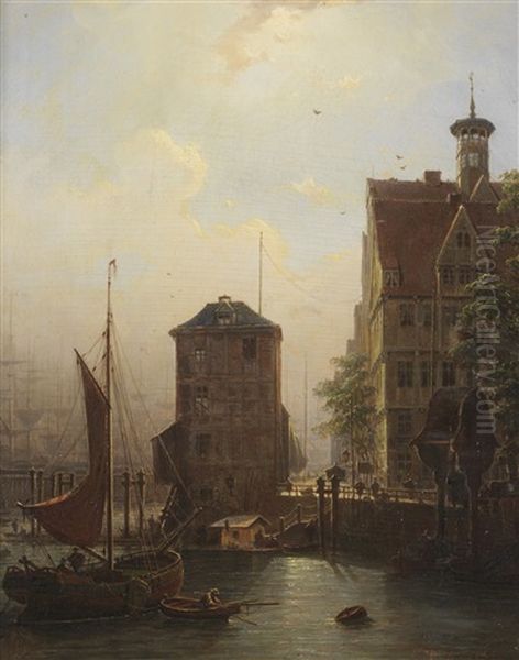 An Den Vorsetzen Im Niederhafen In Hamburg Oil Painting by Louis Mecklenburg