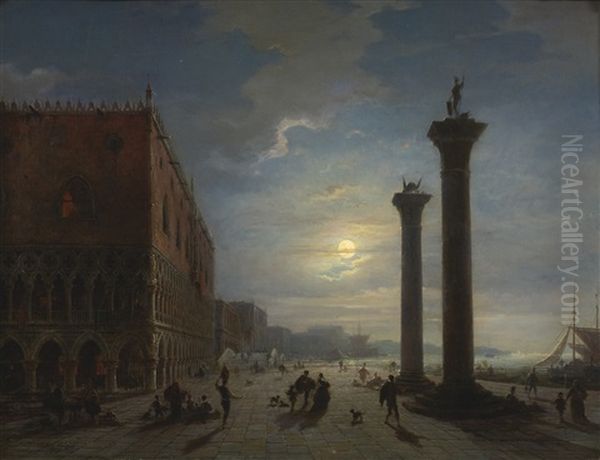 Venice By Moonlight Oil Painting by Louis Mecklenburg