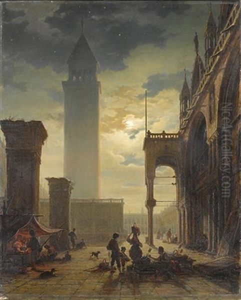 The Piazzetta, Venice Oil Painting by Louis Mecklenburg