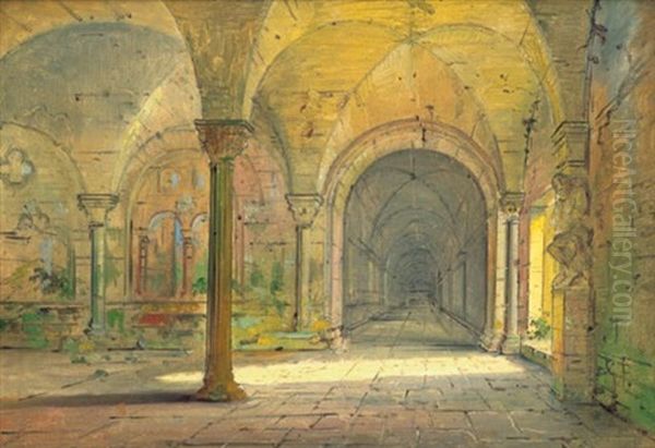 Blick In Den Kreuzgang Des Kaiserdoms In Konigslutter Oil Painting by Louis Mecklenburg