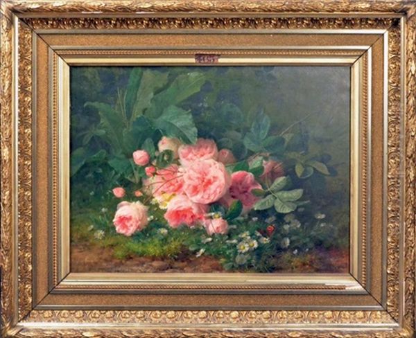 Jetee De Roses Et Papillon Oil Painting by Jules Ferdinand Medard