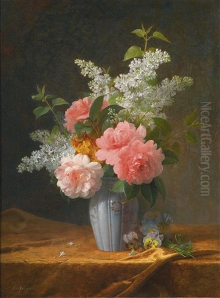 Still Life With Lilac And Peonies Oil Painting by Jules Ferdinand Medard