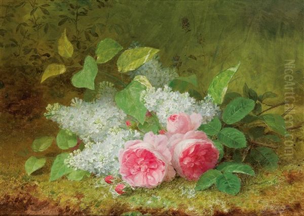 Bouquet Of Roses And Lilacs Oil Painting by Jules Ferdinand Medard