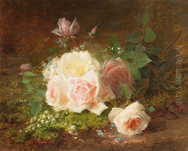 Stillleben Mit Rosen Und Maiglockchen Oil Painting by Jules Ferdinand Medard