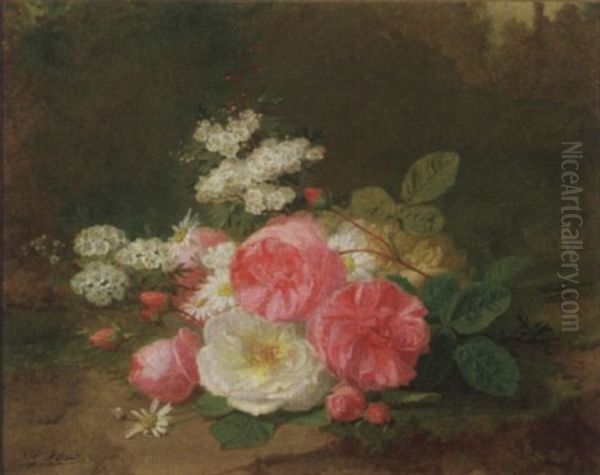 Roses Anciennes Et Primeveres Oil Painting by Jules Ferdinand Medard