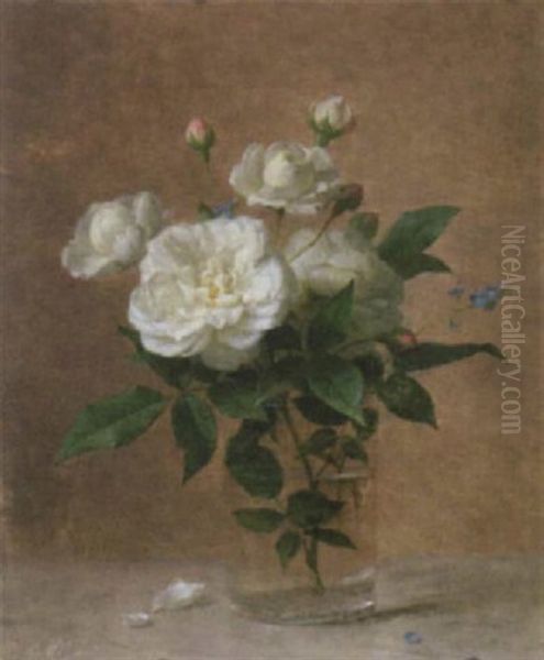 Roses Blanches Oil Painting by Jules Ferdinand Medard