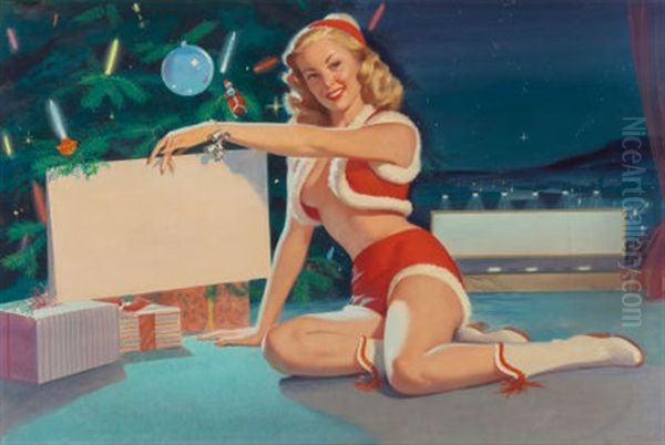 Christmas Pin-up Oil Painting by William J. Medcalf