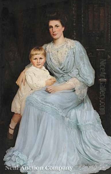 Portrait Of A Lady And Child Oil Painting by William J. Medcalf