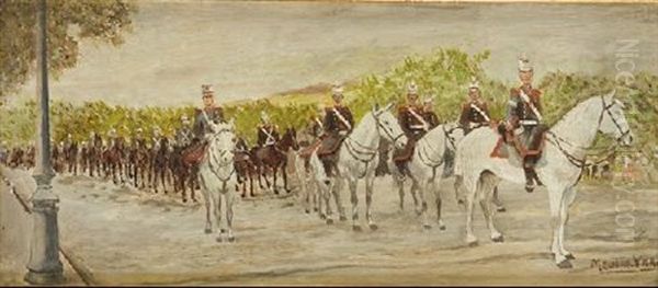 Desfile De Militares A Caballo Oil Painting by Inocencio Medina Vera