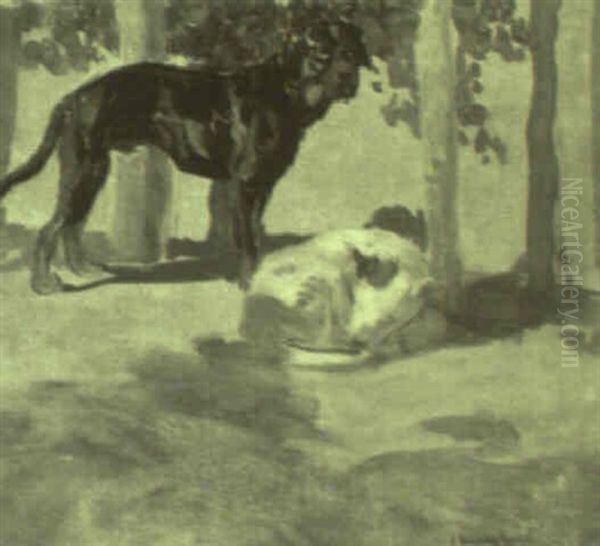 Perros Del Pintor Oil Painting by Inocencio Medina Vera