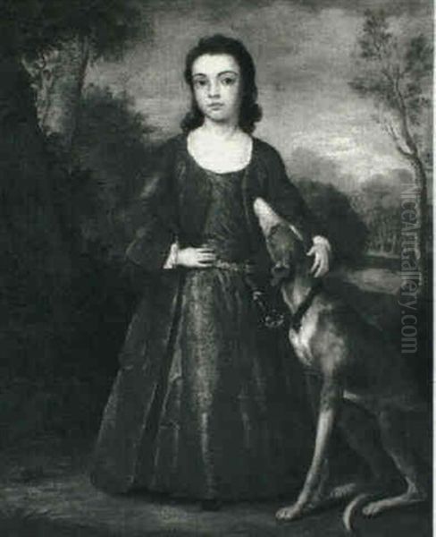 Portrait Of A Young Girl With Her Dog Oil Painting by John Medina