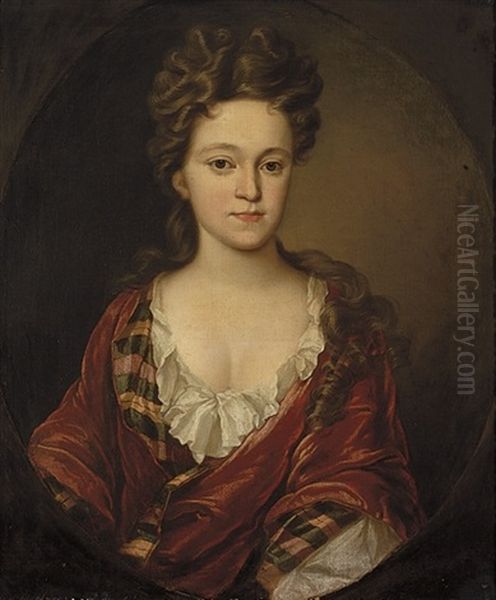 Portrait Of A Lady In A Red Dress Oil Painting by Sir John Baptist de Medina