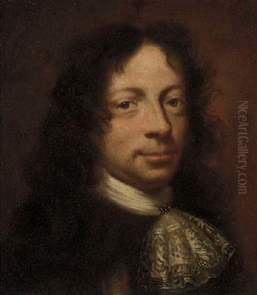 Portrait Of A Gentleman In A Lace Cravat Oil Painting by Sir John Baptist de Medina