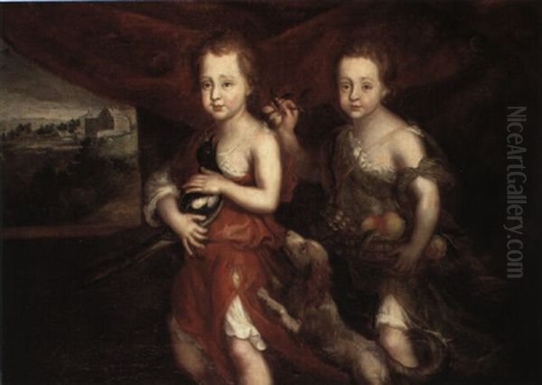 Group Portrait Of Two Young Children And Their Spaniel Oil Painting by Sir John Baptist de Medina