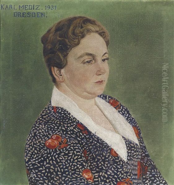 Frauenportrait (+ Herrenportrait, 1931; Pair) Oil Painting by Karl Mediz