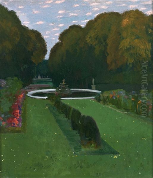 Schlosspark Im Stimmungsvollen Abendlicht Oil Painting by Karl Mediz