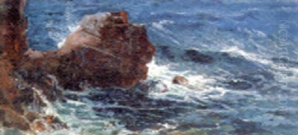 A Rocky Coastline Oil Painting by Karl Mediz