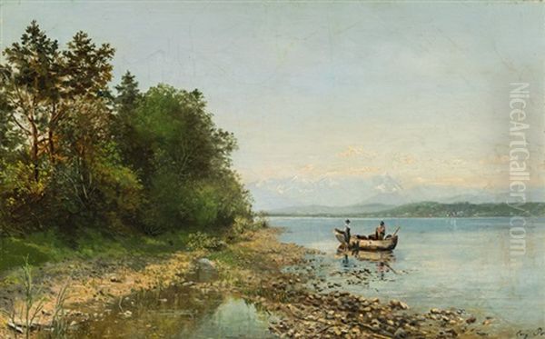 Fischerkahn Am Starnberger See Oil Painting by Emilie Mediz-Pelikan