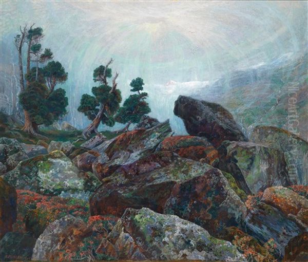 Wetterzirbeln Auf Zyklonengestein Oil Painting by Emilie Mediz-Pelikan