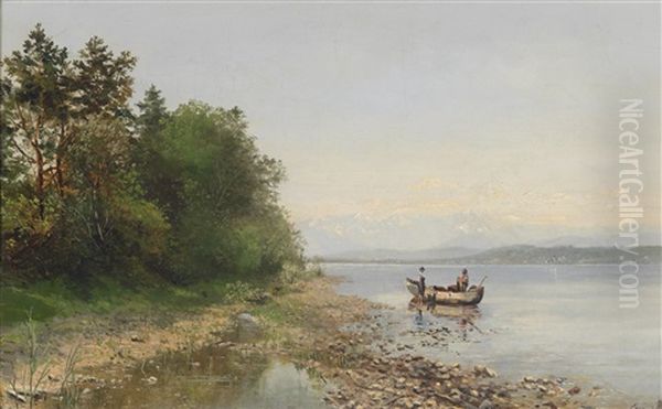 Fischer Am Starhemberger See Oil Painting by Emilie Mediz-Pelikan