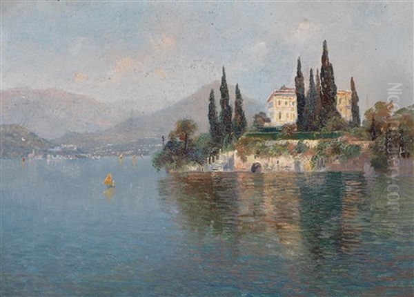 Blick Auf Die Villa Cipressi, Varenna, Comosee Oil Painting by Emilie Mediz-Pelikan