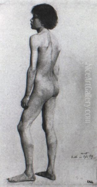 Study Of An Adolescent Male Nude Oil Painting by Emilie Mediz-Pelikan