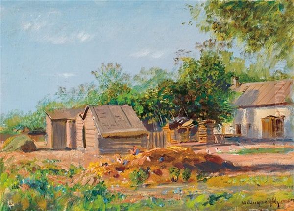 Farm Oil Painting by Laszlo Mednyanszky