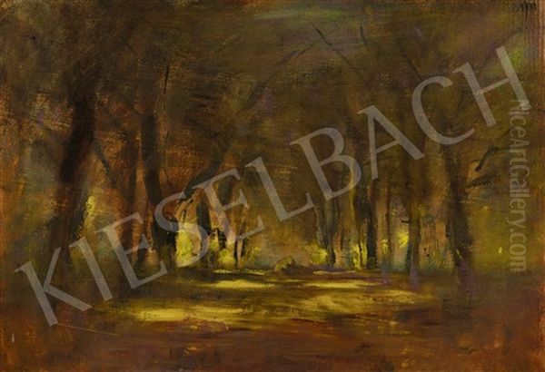 Sunlit Alle In The Castle Park Oil Painting by Laszlo Mednyanszky