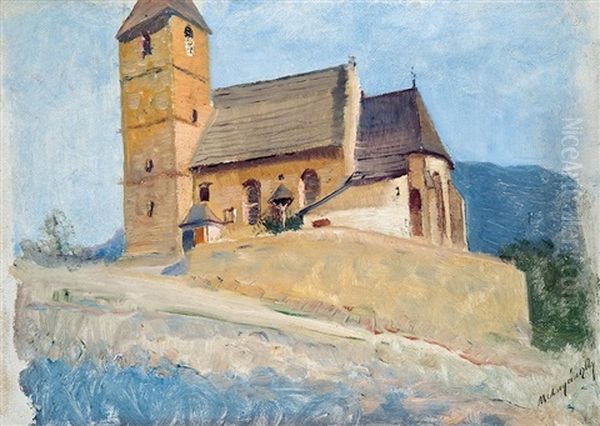 Church In Upper Hungary Oil Painting by Laszlo Mednyanszky