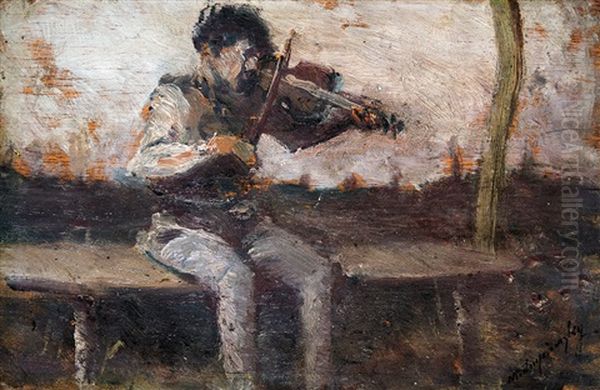 Boy Playing The Violin Oil Painting by Laszlo Mednyanszky