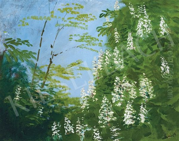 Chestnut Tree Blossoming (may) Oil Painting by Laszlo Mednyanszky