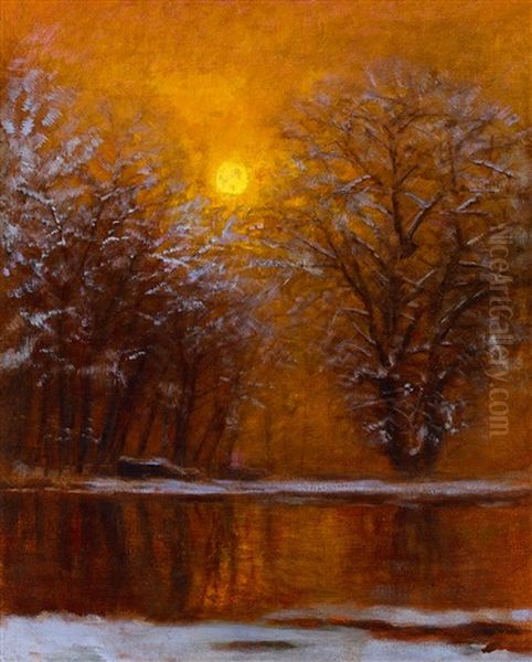 Riverbank In The Evening (winter) Oil Painting by Laszlo Mednyanszky